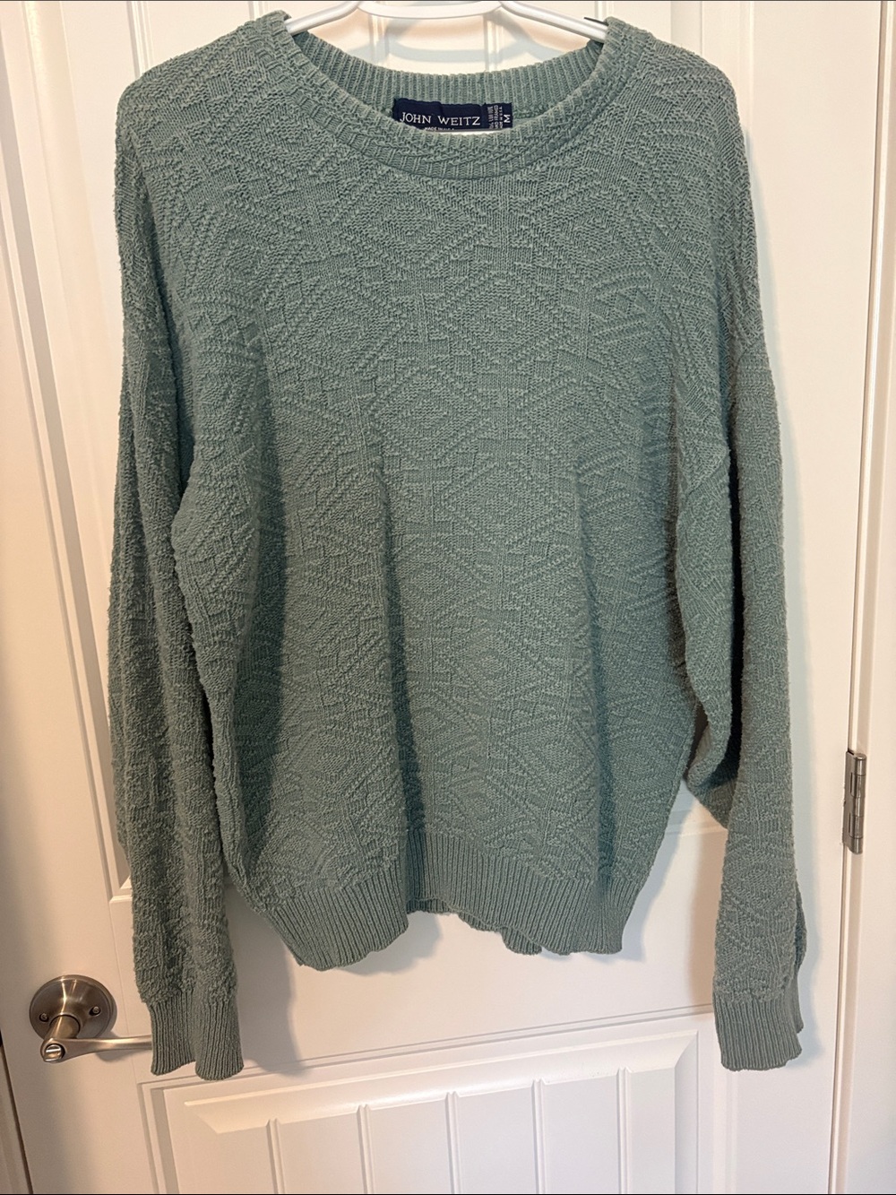 Vintage John Weitz Men’s Sage Textured Cotton Grandpa Sweater M USA